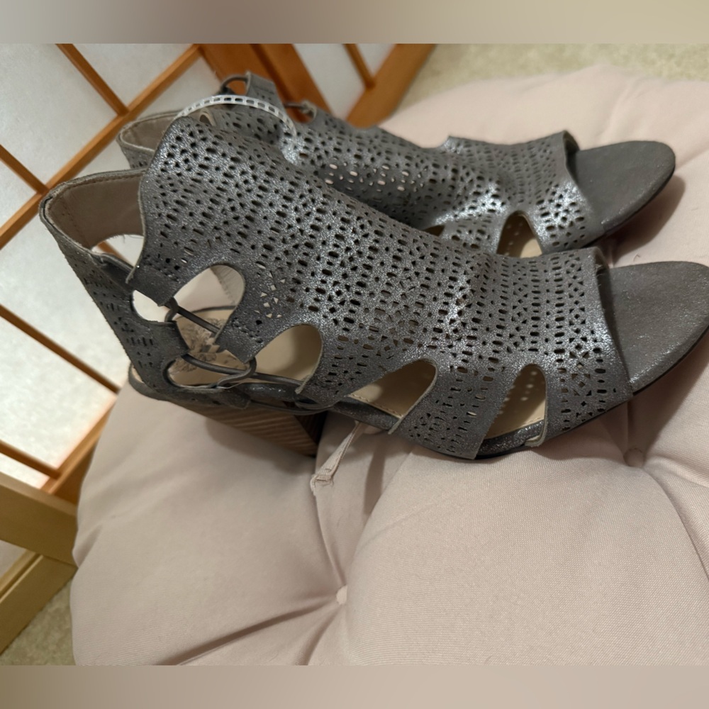 Vince Camuto Metallic Silver Heeled Eaton Sandals
